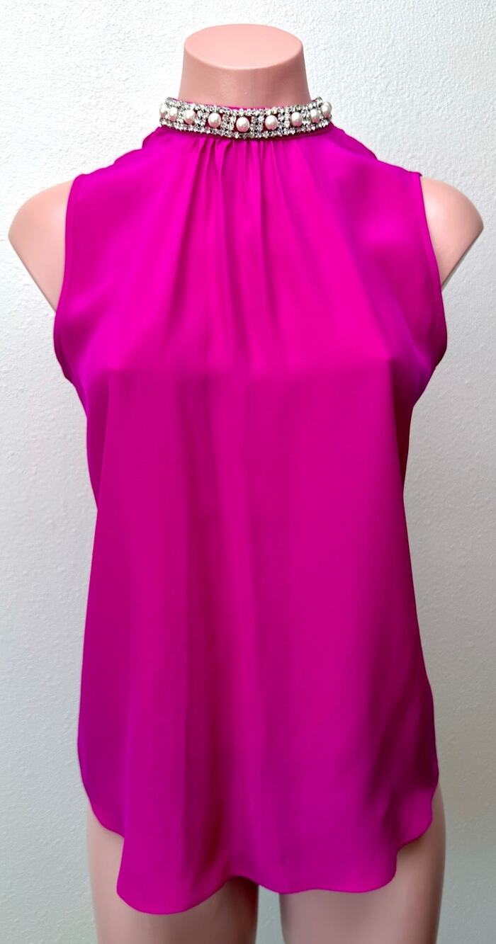 Amanda Uprichard Silk Pearl High Neck Blouse US S Pink